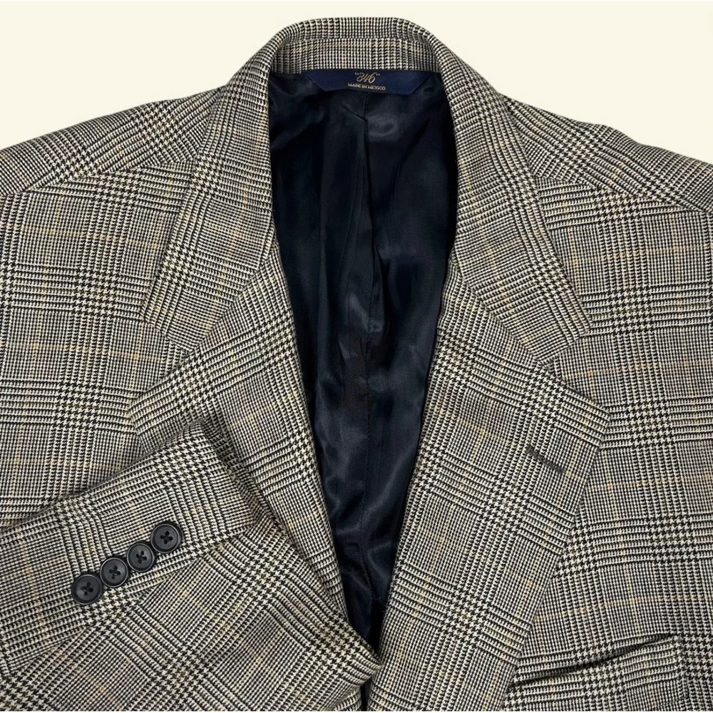 Brooks Brothers 346 Silk Blend Sport Coat Blazer Men's 46R Gray Wool Glen Plaid